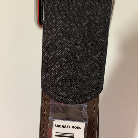NWT Michael Kors 31MM Swivel RVS rectangle buckle leather Belt black size multi - Picture 6 of 9